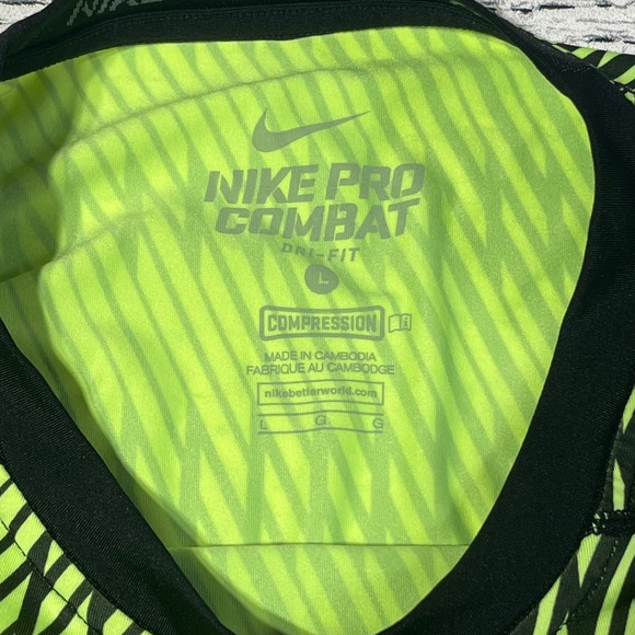 Nike Pro Combat Compression Long‎ Sleeve Shirt Football Skull L Green Black - Picture 2 of 7